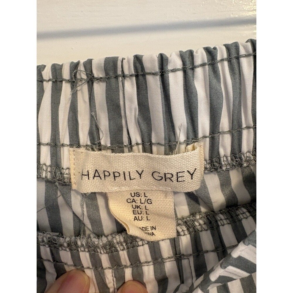 Happily Grey Boxer Pants Green and White Striped Size Large 100% Cotton - Picture 3 of 8